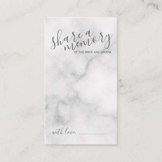 'Deel een geheugen' Elegant Marble Script Wedding Advieskaart (Voorkant)