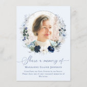 Deel een herinnering Blauwe Bloemen Viering van he Informatiekaartje (Voorkant)