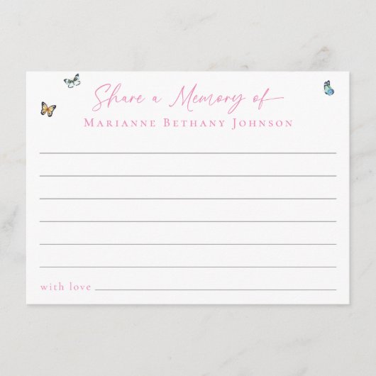 Deel een herinnering Moderne Bloemenviering van he Informatiekaartje (Voorkant)