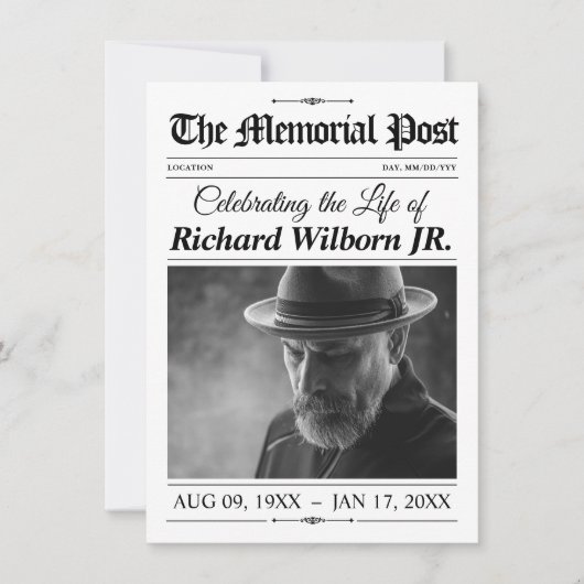 Deel een Memory Kaart Funeral Memorial Krant (Voorkant)