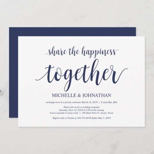 Deel het geluk Bruiloft Elopement Uitnodigingen (Voorkant / Achterkant)