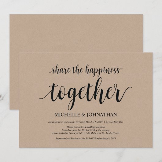 Deel het geluk Huwelijksvlucht Uitnodigingen (Voorkant / Achterkant)