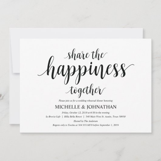 Deel het geluk onze repetitiediner uitnodiging (Voorkant)