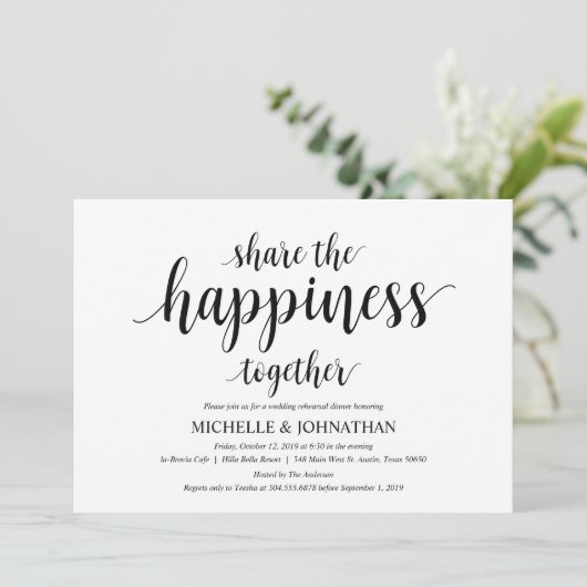 Deel het geluk onze repetitiediner uitnodiging (Staand voorkant)