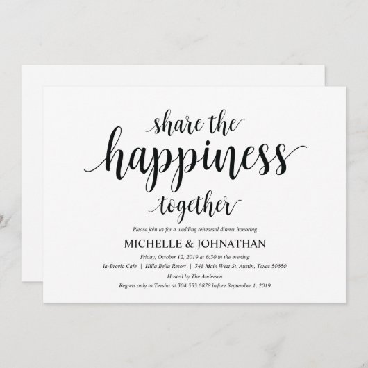 Deel het geluk onze repetitiediner uitnodiging (Voorkant / Achterkant)
