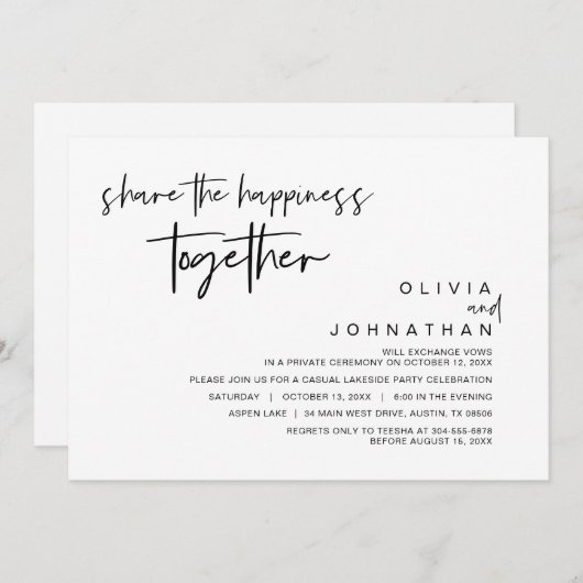 Deel het geluk samen, Elopement-feest Kaart (Voorkant / Achterkant)