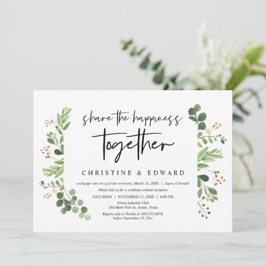 Deel het geluk samen, Trouw Elopement Kaart (Staand voorkant)