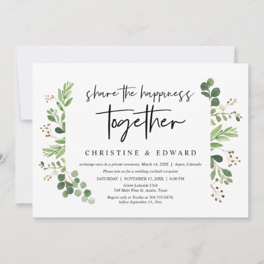 Deel het geluk samen, Trouwdag Elopement Kaart (Voorkant)