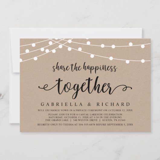 Deel het geluk van de bruiloft Elopement Party Kaart (Voorkant)