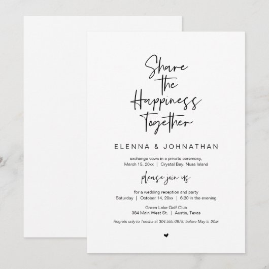 Deel het geluk, Zwart, Trouwvlucht Kaart (Voorkant / Achterkant)