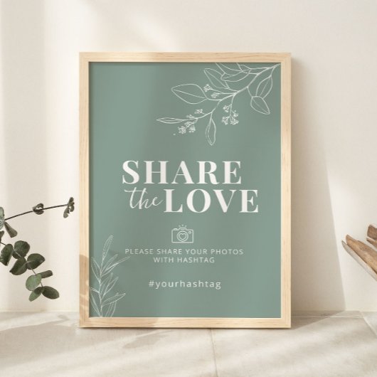 Deel het Liefde Sage Green Wedding Sign Poster