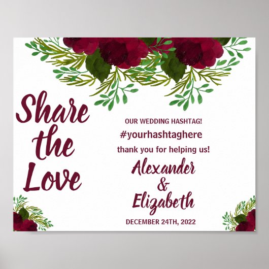 Deel het teken Love Social Media Wedding RedFlower Poster (Voorkant)