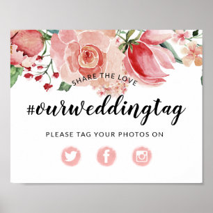 Deel het teken van de Hashtag Love Wedding Social  Poster
