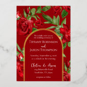 Deel II Mooie Dubbele Rode en Arch Wedding Real Folie Uitnodiging (Voorkant)