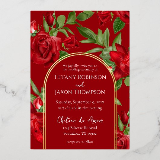 Deel II Mooie Dubbele Rode en Arch Wedding Real Folie Uitnodiging (Voorkant)