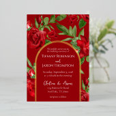 Deel II Mooie Dubbele Rode en Arch Wedding Real Folie Uitnodiging (Staand Voorkant)