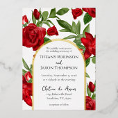 Deel II Mooie rode dubbele boog bruiloft echt Folie Uitnodiging (Voorkant)