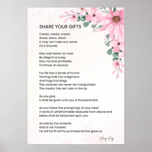 Deel je geschenken Inspirerend empowerment gedicht Poster (Voorkant)