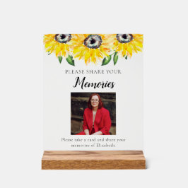 Deel je herinneringen Begrafenisfoto Zonnebloem Acryl Bord