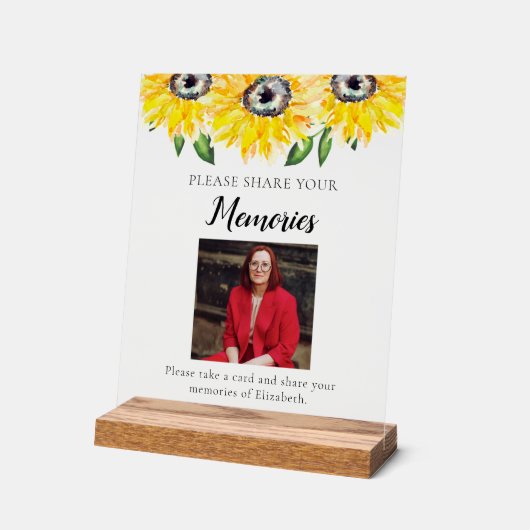 Deel je herinneringen Begrafenisfoto Zonnebloem Acryl Bord (Hoek)