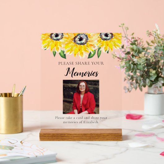Deel je herinneringen Begrafenisfoto Zonnebloem Acryl Bord (Huwelijk)