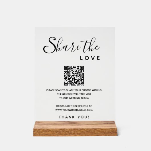 Deel Liefde Trouwfoto's Digitaal Album QR Code Acryl Bord (Voorkant)