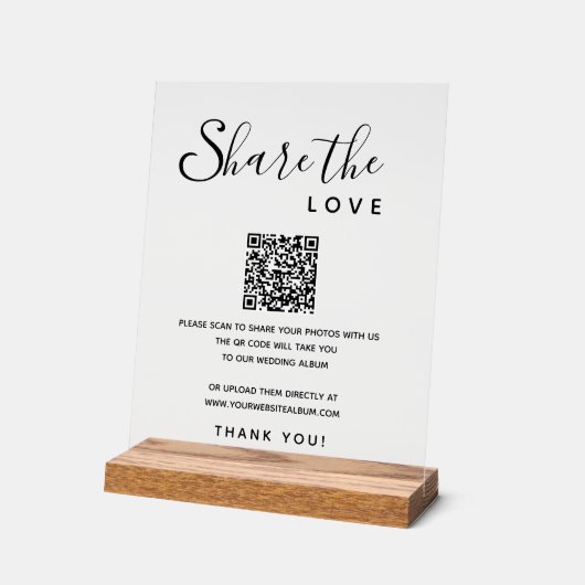 Deel Liefde Trouwfoto's Digitaal Album QR Code Acryl Bord (Hoek)