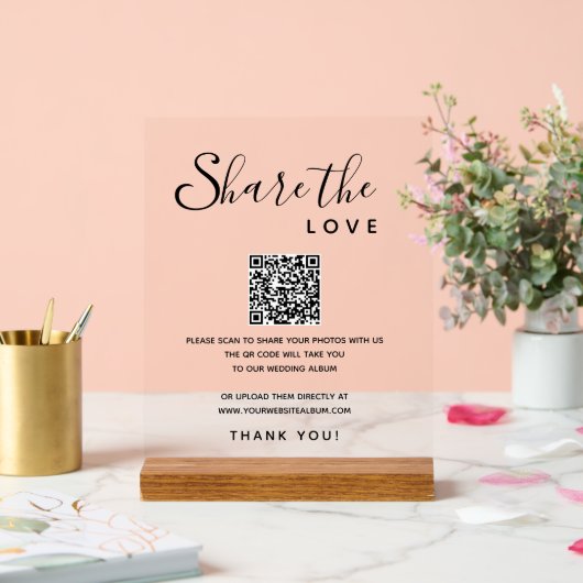 Deel Liefde Trouwfoto's Digitaal Album QR Code Acryl Bord (Huwelijk)