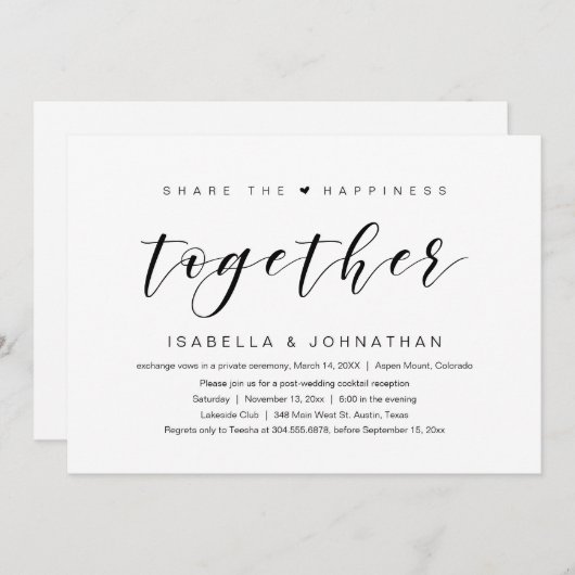 Deel samen het geluk, Wedding Elopement Kaart (Voorkant / Achterkant)