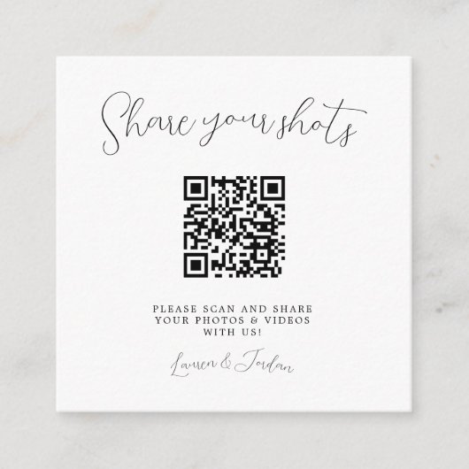 Deel uw Shots Fotoalbum QR Code Bruiloft Informatiekaartje (Voorkant)