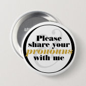 Deel voornaamwoorden zwart wit classy letters ronde button 7,6 cm (Voorkant /achterkant)