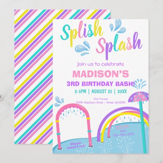 Deelgebied Splish Splash Pad Water Park Girl Birth Kaart (Voorkant / Achterkant)