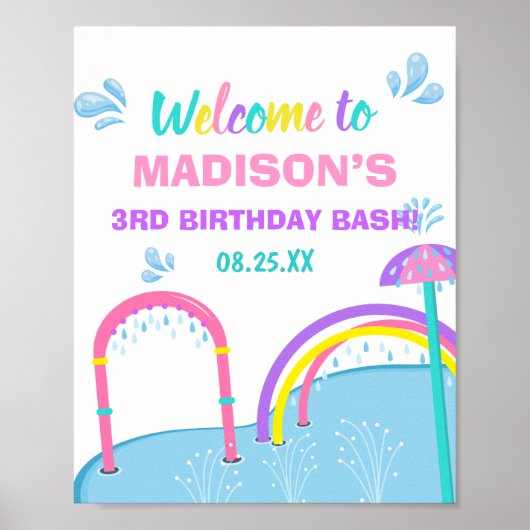 Deelgebied Splish Splash Pad Water Park Girl Birth Poster (Voorkant)