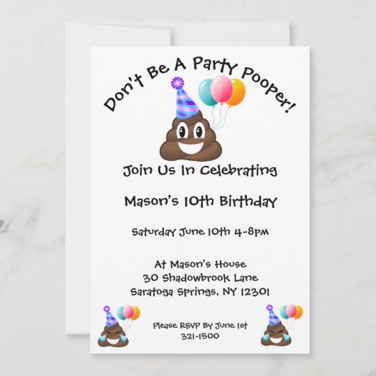 Deelname Poop Emoji Birthday Party Kaart (Voorkant)