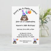 Deelname Poop Emoji Birthday Party Kaart (Staand voorkant)