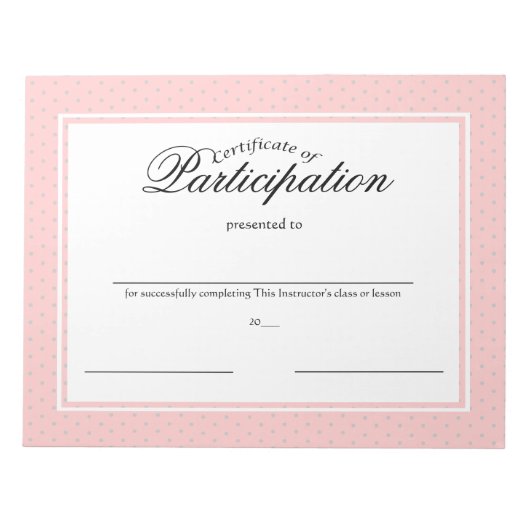 Deelnamecertificaten Notitieblok (Voorkant)