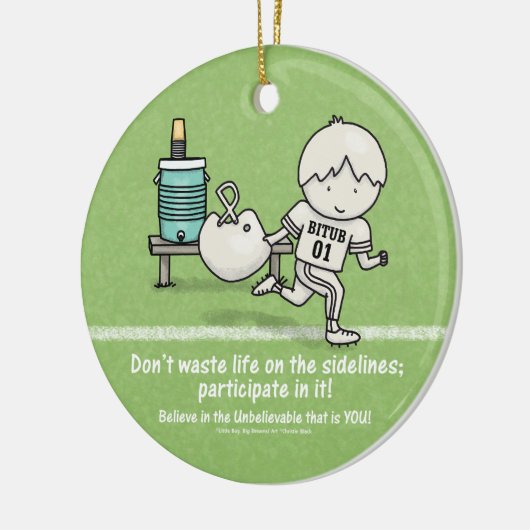 Deelnemen aan het leven keramisch ornament (Links)