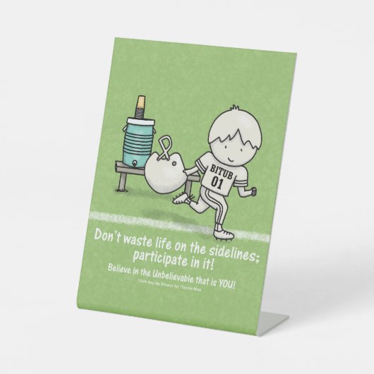 Deelnemen aan het leven reclamebord met voetstuk (Voorkant)