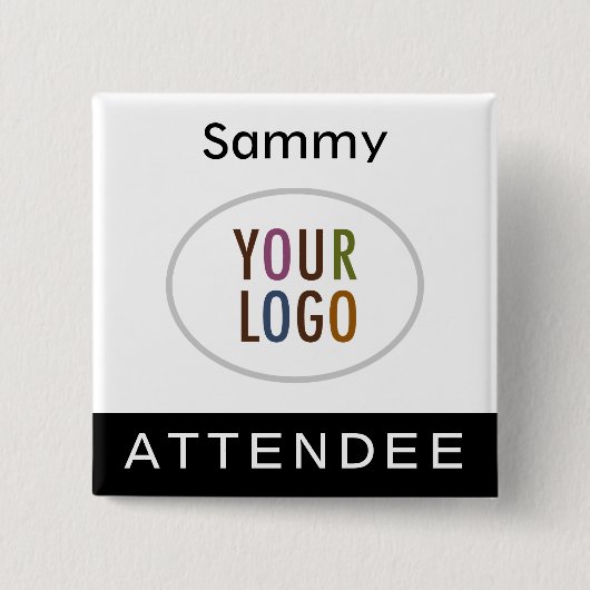 Deelnemer Pin Achternaam Badge Square Logo Button (Voorkant)