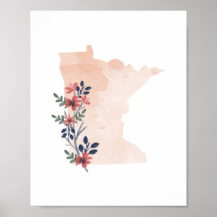 Deelstaat Minnesota Floral Waterverf Poster