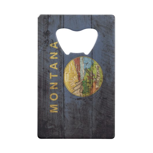 Deelstaat Montana Vlag op oude houten korrels Creditkaart Flessenopener (Voorkant)