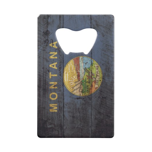 Deelstaat Montana Vlag op oude houten korrels Creditkaart Flessenopener (Achterkant)