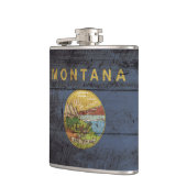 Deelstaat Montana Vlag op oude houten korrels Heupfles (Links)