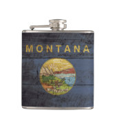 Deelstaat Montana Vlag op oude houten korrels Heupfles (Voorkant)