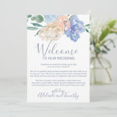 Deeltjesblauw Florals Welkomstbrief en reisroute Programmakaart (Staand voorkant)