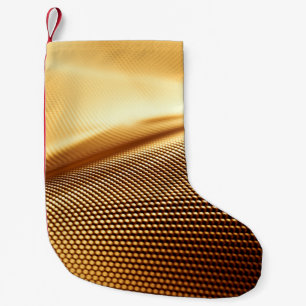 Deeltjesdrapery luxe gouden achtergrond. 3 quinqui kleine kerstsok