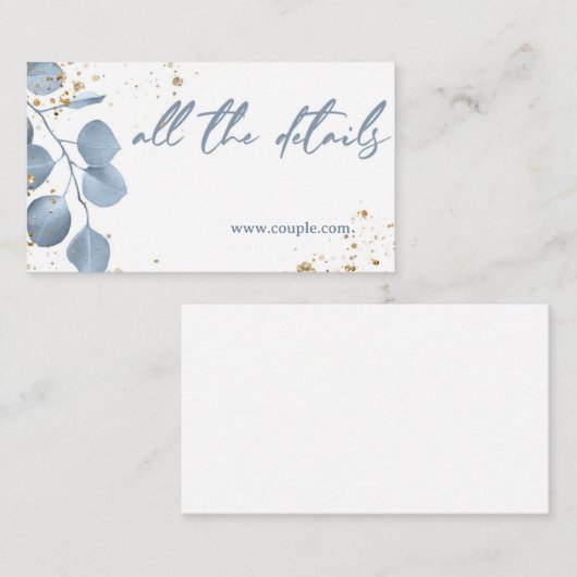 Deeltjeskaart voor mosterdblauw goud informatiekaartje (Voorkant / Achterkant)