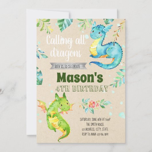 Deeluitnodiging van de kleine drakenpartij kaart (Voorkant)