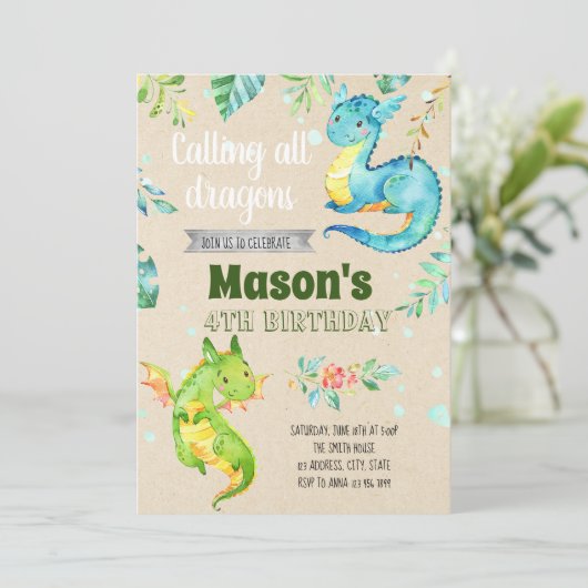 Deeluitnodiging van de kleine drakenpartij kaart (Staand voorkant)