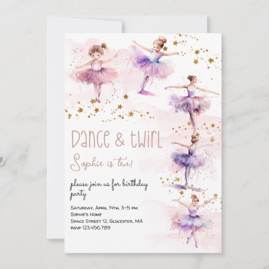 Deen en twirl ballerina verjaardag kaart (Voorkant)